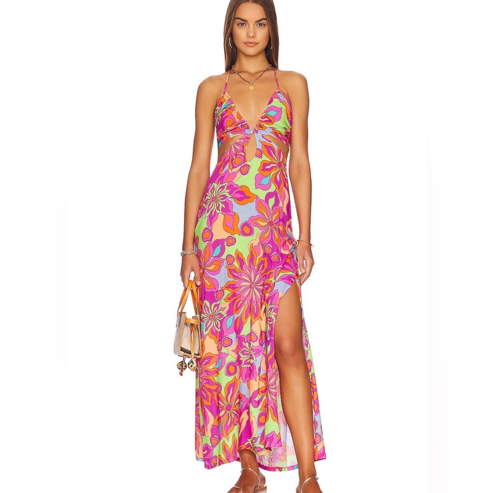 Drawstring Cut Out Maxi Dress in Vivi Il Momento - S